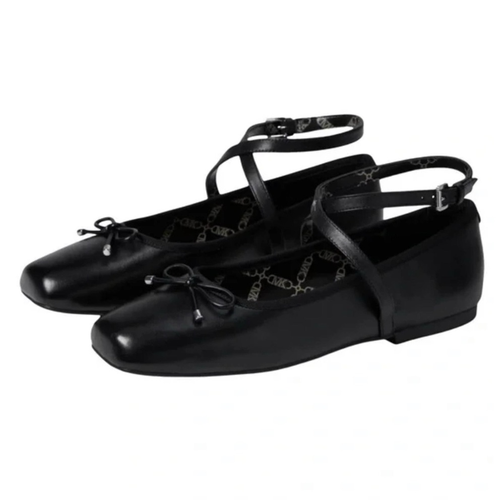 MICHAEL KORS • Black Collette Leather Flex Ballet Flat Shoes Includes Box•Size 8